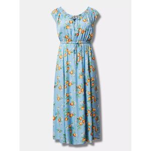 TORRID TEXTURED WOVEN DOUBLE SLIT MAXI DRESS IN ORANGE GROVES BLUE SZ.00(L/10)